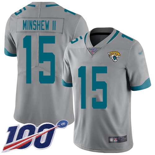 Jacksonville Jaguars 15 Gardner Minshew II Silver Youth Stitched NFL Limited Inverted Legend 100th Season Jersey
